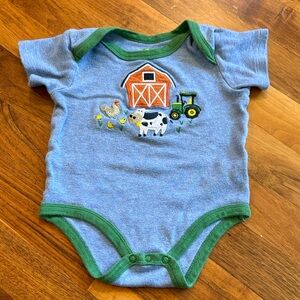 John Deere Green and Light Blue Baby Onesie